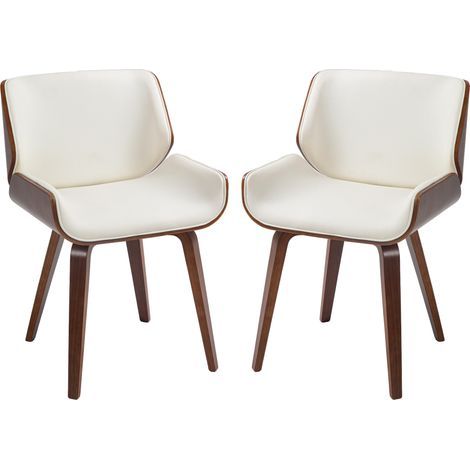 Set aus 2 Vintage-Esszimmerstühlen mit Kunstledersitzen, 54 x 53 x 81 cm, weiß und braun (1/5)