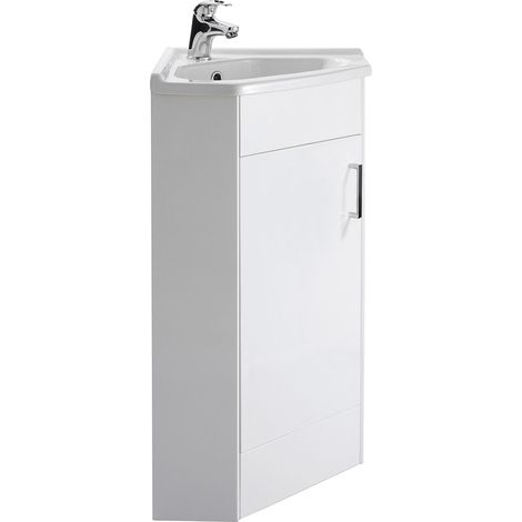 Gloss White Free Standing 1 Door Corner Vanity Basin Unit - 555mm - Balterley (1/5)