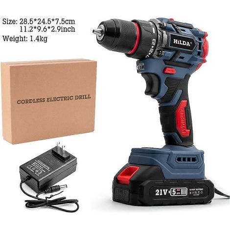Perceuse électrique sans balais 21 V avec accessoires, batteries au lithium et chargeur de batterie (1/5)