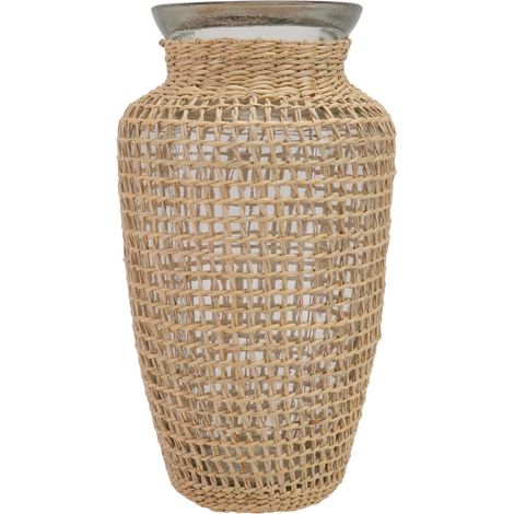 Grand Vase de Sol en jonc de mer - 70 cm de Haut - Vase décoratif tressé pour Salon et Jardin - Décoration de Table Rustique Style Vintage - Idéal pour Les Plantes et Les Fleurs (1/5)