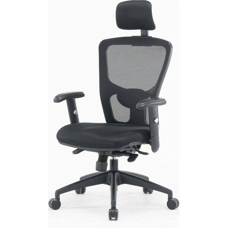 Dmora - Chaise de bureau Dhenr, Chaise de direction en maille avec accoudoirs, Siège de bureau ergonomique, 68x66h120/130 cm, Noir (1/5)