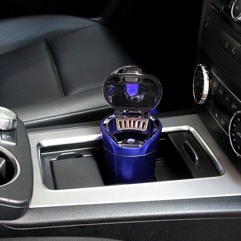 (Exklusiv in Südostasien) Solarbetriebener Autoaschenbecher mit Licht und Deckel, Original-Innenausstattung (inkl. eingebautem Akku) Blau (1/5)