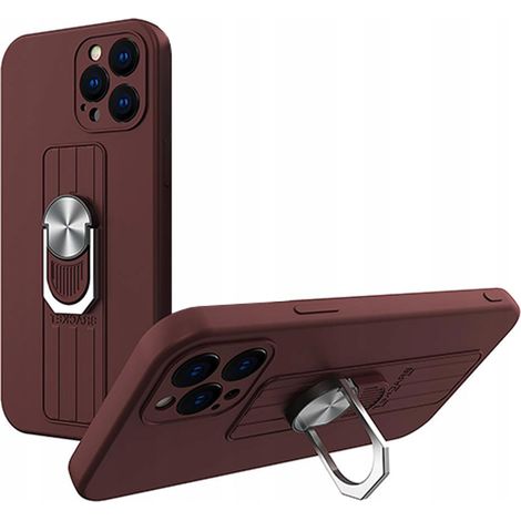 Étui Ring Case en silicone marron avec anneau pour doigt et support pour iPhone 12 mini (1/3)