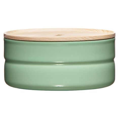 Riess Emaille Vorratsdose mit Eschenholzdeckel Ø13cm 0,5L Green Emaille
