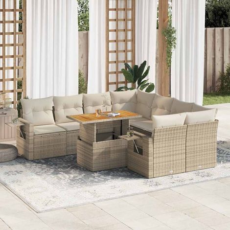 Teenpull – 9-tlg. Garten-Sofagarnitur mit Kissen Beige Poly Rattan (1/5)