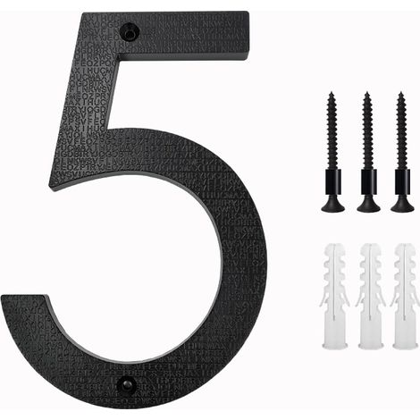 Lntyq Große schwarze Hausnummer, 20 cm, schwebendes Hausnummernschild, Straßen-/Türnummer aus ABS-Kunststoff mit 3D-Effekt für Büros, Briefkästen, Garagen (Nummer 5) (1/5)