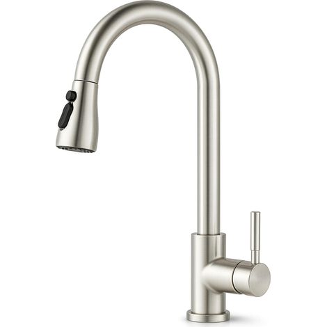 Ocascade Küchenarmatur mit Ausziehbrause, 3 Strahlarten, 360° schwenkbarer Auslauf, Ausziehbrause aus Edelstahl 304, modernes Design, Mischbatterie für Warm- und Kaltwasser, gebürstetes Chrom, Einloch (1/5)