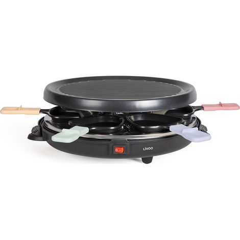 Appareil à raclette 6 personnes Livoo DOC207P – 800W, plateau grill amovible, 29x29 cm, accessoires (1/4)