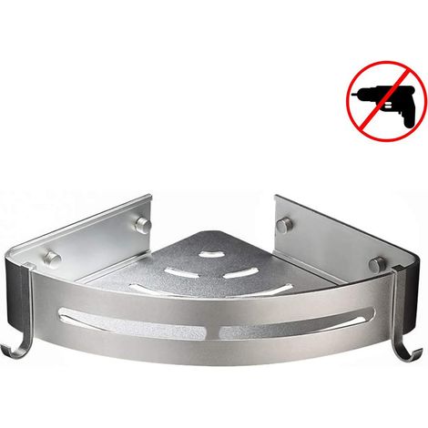 Étagère d'angle de douche, panier de douche en aluminium, étagères de salle de bain - Adhésif puissant (sans perçage), crochets amovibles, panier de rangement suspendu en aluminium antirouille (1/4)