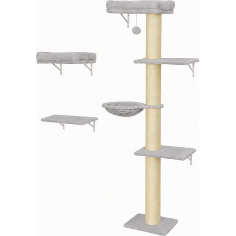 Mur d'escalade pour chat lot de 3 éléments muraux, poteau à griffer, plateformes et hamac, ensemble mural ludique pour occuper votre félin (1/5)