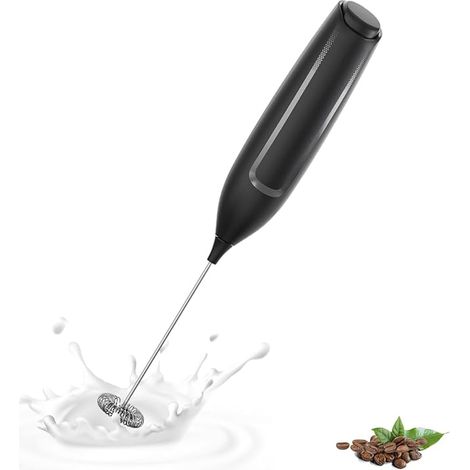 Espumador de leche eléctrico portátil de alto rendimiento, batidor de café a batería para café con leche, té matcha, capuchino, color negro (1/5)