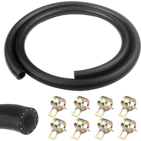 1 Mètre durite essence, 8mm Diamètre Intérieur durite gasoil, tuyau essence avec 8pcs colliers de serrage, Tuyau de Carburant pour Camion, Voiture, Tracteur ou Petit Moteur (1/5)