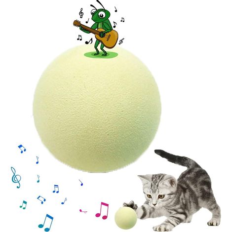 MINKUROW Interaktives Katzenspielzeug, mit Vogelgeschrei, Fröschen und Grillen, Plüsch-Katzenbälle jagen (Yellow Bald (Crickets Sound)) (1/5)