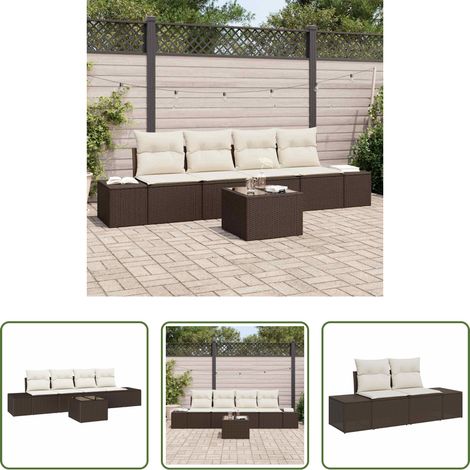 Terrassensofa - Sofa Set mit Kissen 5 pcs Braun und Creme Poly Rattan (1/5)