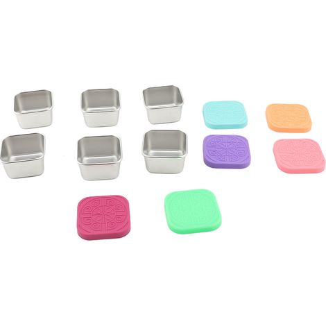 6PCS Boîtes En-cas Métal avec Couvercles Silicone 304 Inox Carré – Container Aliments Petit Déjeuner Pique-Nique Camping S 60ml (1/5)