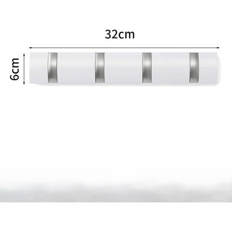 Perchero de pared，perchero con ganchos extensibles，perchas de aluminio que ahorran espacio，barra con ganchos para entrada，Blanco Plata，4 ganchos