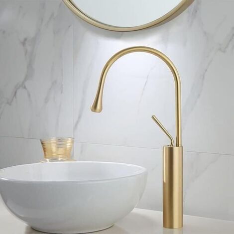 Robinet de Salle de Bain, Robinet de lavabo Or brossé, Robinet de Haute Qualité, Robinet lavabo Salle de Bain eau Froide et Chaude Disponible (1/5)