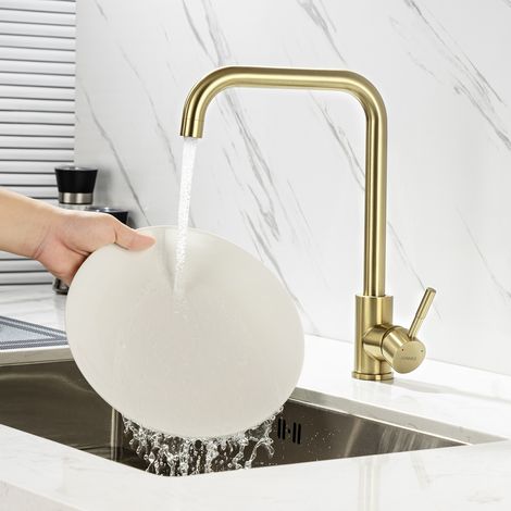 Lonheo Mitigeur de Cuisine Doré Rotatif à 360° Robinet Cuisine 7-Forme en Acier Inox avec Barboteur démotable, Mitigeur à Eau Froide et Chaude pour évier (1/5)