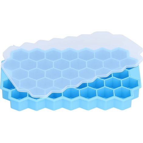 Vassoio per cubetti di ghiaccio con 37 scomparti, con coperchio in silicone alimentare, colore blu, ideale per bar e uso domestico. (1/5)