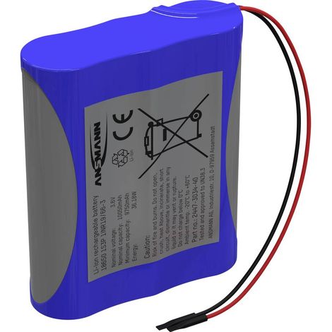 Ansmann 1S3P Pack de piles rechargeables 3x 18650 avec câble Li-Ion 3.6 V 10050 mAh