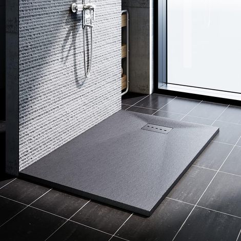 Duschwanne SONNI 90x120cm Duschtasse Flach SMC inkl.Ablaufgarnitur,Antirutsch,Schneidbaren Design Grau (1/5)