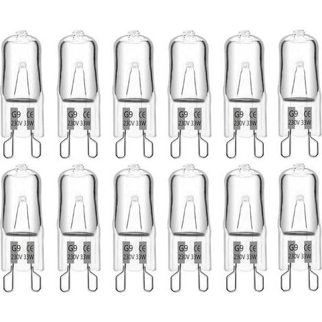 Halogen-Glühbirne G9 33W 230V 460LM Dimmbar Warmweiß 2700K, 300°C Hitzebeständige G9-Kapselglühbirne für Backofen, Mikrowelle, Kronleuchter, Landschaftsbeleuchtung, 12er-Pack [Energieeffizienzklasse G