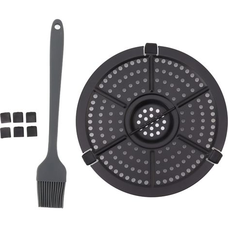 Replacement 16cm Stainless Steel Air Fryer Grill Pan with Oil Brush for Kitchen, Round, Dishwasher Safe