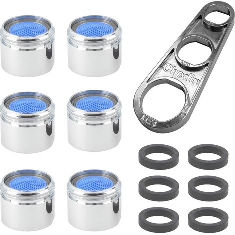 M18/M20/M22/M24/M28 Régulateur de jet buse mélangeur, 7 pièces pour robinet, cartouche de mélange, filtre de robinet, bec mieycomb chromé – filetage extérieur (M18 x 6 + clé)