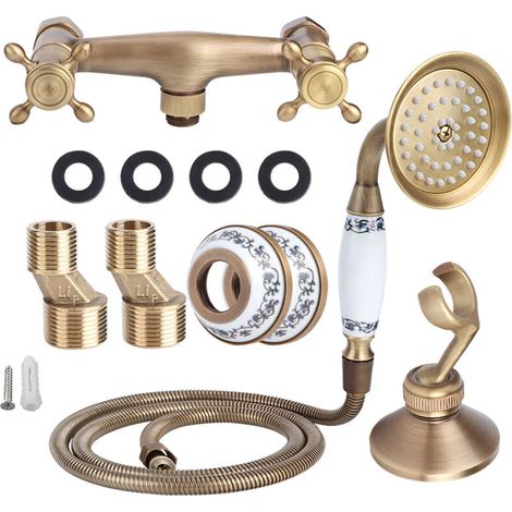 Kit doccia domestico in stile vintage, kit con soffione doccia in rame e tubo flessibile, installazione a incasso per accessori da bagno.