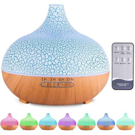 Diffuseur d'huiles essentielles, humidificateur ultrasonique 550 ml, diffuseur d'aromathérapie électrique avec télécommande, lumières LED 7 couleurs XXW