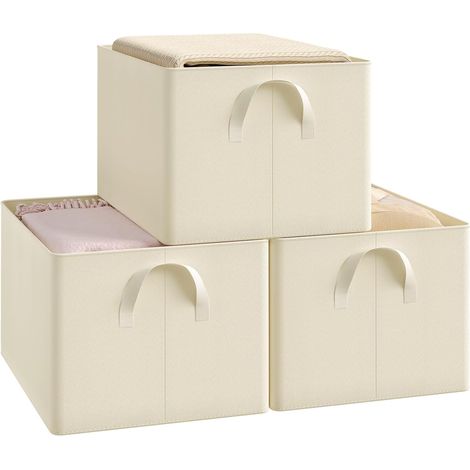Lot de 3 Boîtes de rangement WOLTU, en tissu, Cube de Rangement sans couvercle, avec poignée, Crème, 42x32x26 cm