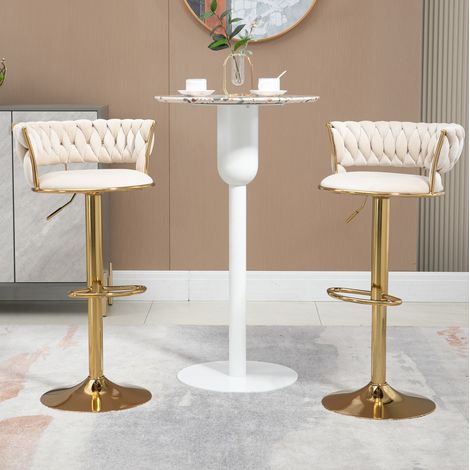 Tabouret de bar lot de 2 pivotant 360°, réglable en hauteur, velours ivoire HAVRYA (1/5)