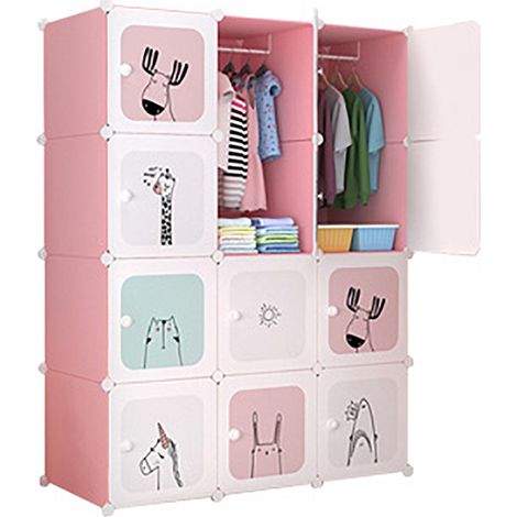 Meuble Rangement Enfant 12 Cubes, Armoire Modulable avec Portes, Étagère en Plastique, pour Jouets, Vêtements, Chaussures, Sacs d'École, 110x47x147CM, noir (1/5)