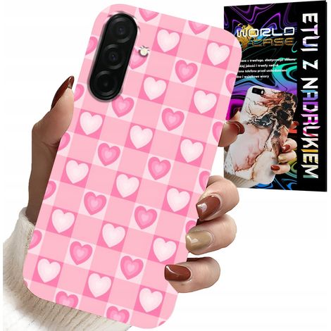 Schutzhülle für Samsung Galaxy A56 5G – rosa karierte Hülle mit Herzchenmuster + Glas (1/5)