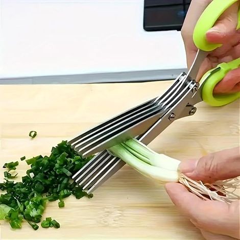 paire de ciseaux à herbes multifonctions avec 5 lames en acier inoxydable et une poignée ergonomique antidérapante, verte