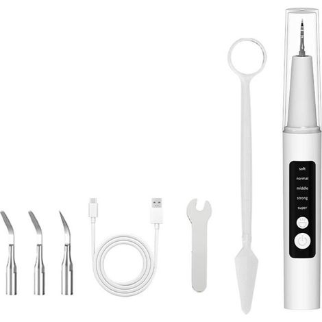 Kit de détartrage : fil dentaire électrique LED, 5 niveaux, 4 embouts. Élimine le tartre pour une santé et une haleine fraîche. (1/5)