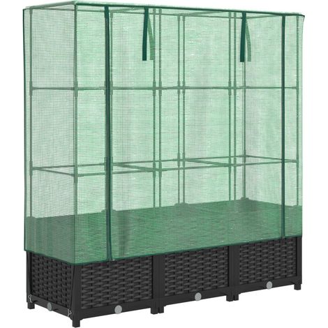 Fioriera rialzata per aiuola fioriera per terrazza giardino rialzato con copertura effetto rattan 120 x 40 x 138 cm nero 020038740
