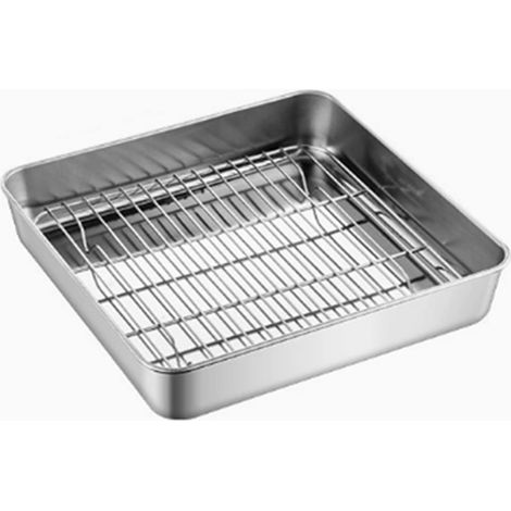 Plat à rôtir rectangulaire en acier inoxydable antiadhésif, idéal pour la dinde, le poulet, les légumes et les lasagnes. Compatible lave-vaisselle. Dimensions : 25 x 25 x 5 cm / 9,84 x 9,84 x 1,97 po. (1/5)