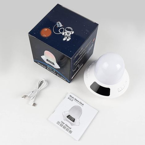 Lampe de chevet LED avec haut-parleur Bluetooth, lampe de bureau Swonuk rechargeable par USB avec changement de couleur, réveil numérique, lumière d'ambiance à intensité variable, Wh (1/5)