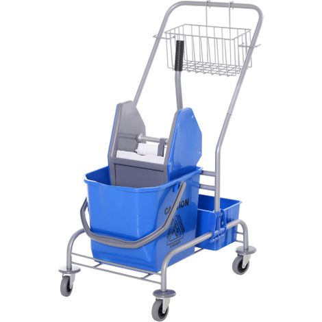 Carrello per le pulizie, secchio con ruote, carrello per mocio da 25 litri con strizzatore, gancio per mocio, carrello domestico a quattro ruote, blu, in loco (1/5)