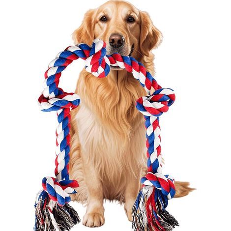 Jouet à mâcher indestructible pour chiens de grande taille et à mâchoires puissantes, corde à mâcher résistante, 90 cm, 5 nœuds, pour le tir à la corde et le nettoyage des dents. (1/5)