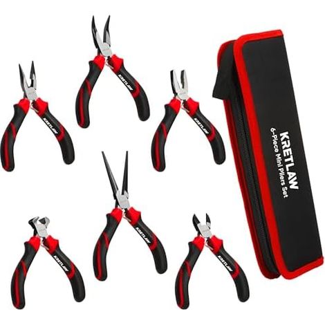 Lot de 6 mini pinces Linesman, nez long, pince à bec, bec courbe, coupe-fil et coupante, pour réparations électroniques, sac avec - (1/5)