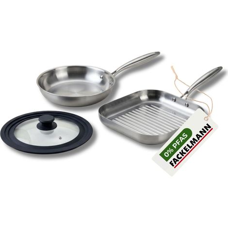 Poêle à Frire 26 cm et Gril 28 cm inox 18/10 Triply et couvercle Fackelmann Vita3 (1/5)