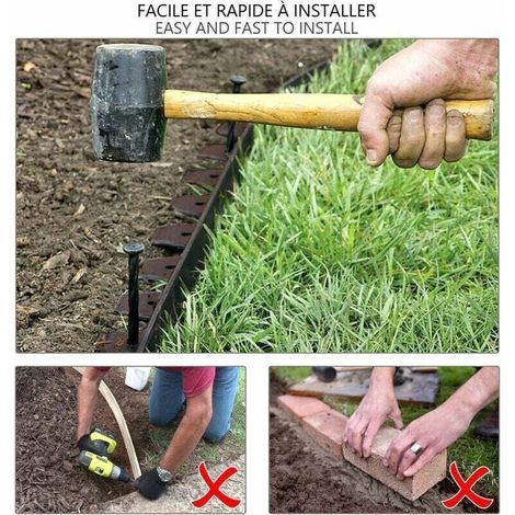 Bordure de jardin flexible plastique 10m avec 30 piquets marron - hauteur 5cm - epaisseur 2.8-3mm (1/4)