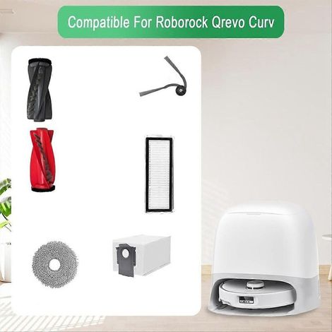 Pezzi di ricambio per l'aspirapolvere robot Roborock Qrevo Curve: spazzola principale, spazzole laterali, filtro HEPA, panno per lavare. (1/5)