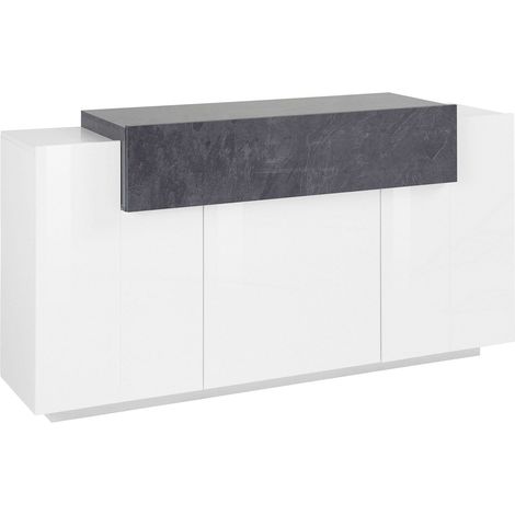 Credenza 3 Ante Battenti + 1 Anta a Ribalta 160x45x85,5 cm Coro Bianco Lucido e Ardesia (1/4)