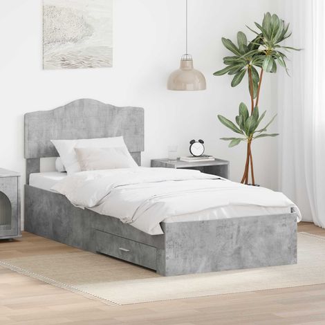 Bettrahmen mit Kopfteil Beton Grau 90 x 200 cm Holzwerkstoff (1/5)