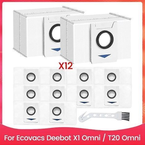Sacs aspirateur robot Ecovacs Deebot X1 Omni T20 Omni, 12 sacs poussière + 1 brosse nettoyage, pièces de rechange Compatible avec aspirateur Clean (1/5)