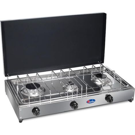 CFParker Fornello a Gas 3 Fuochi Gpl / Metano con Piano in Acciaio Inox mod. 5523GSP - Fonte di alimentazione: Gpl