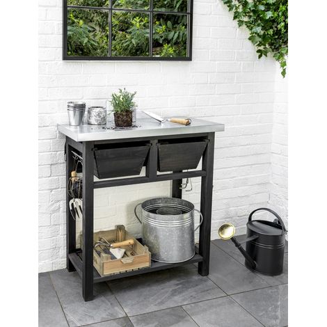 Garden Trading Moreton Potting Bench Plant Table Work Bench Wooden Spruce Black (1/5)